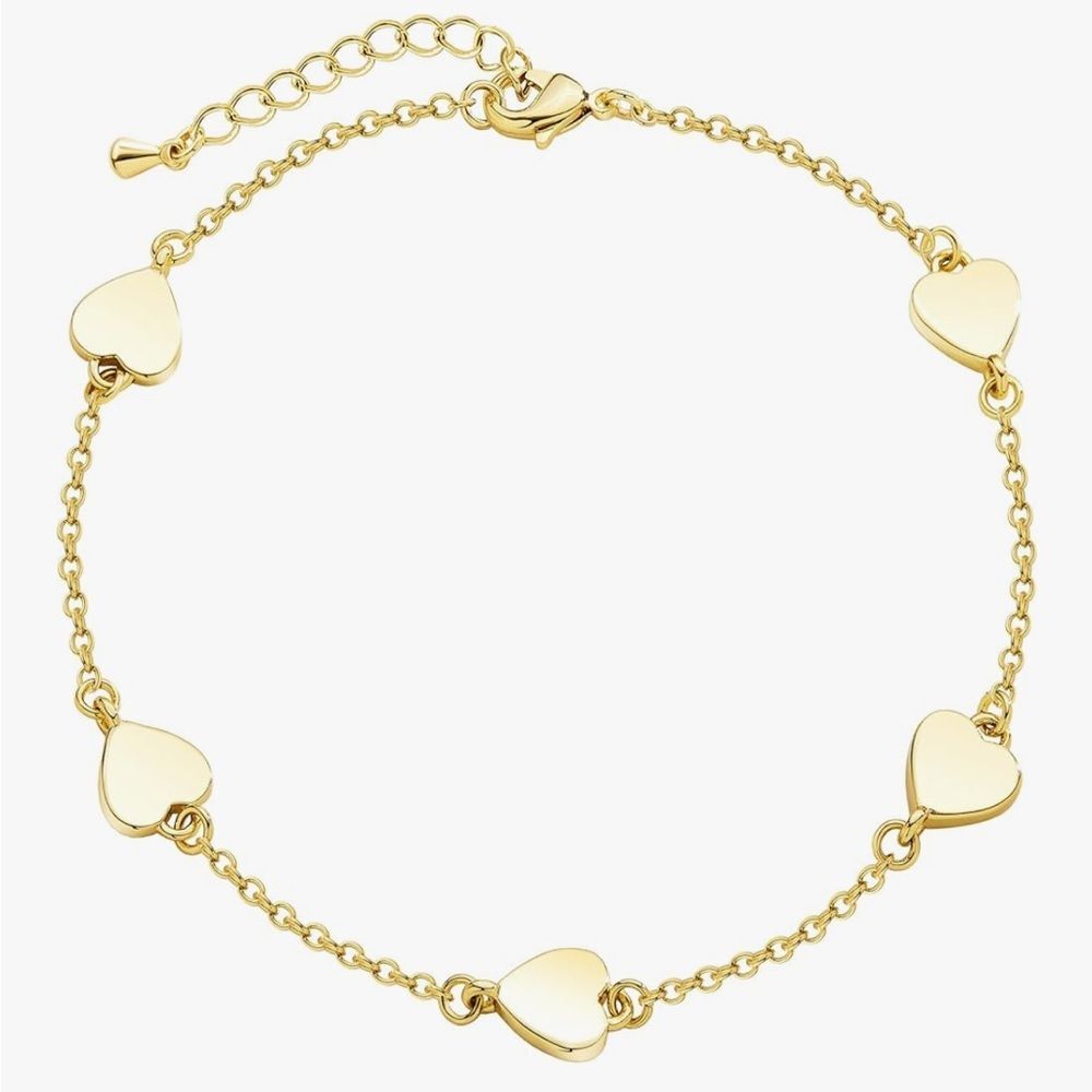 14K Gold Heart Charm Bracelet 6.5-9” Cute Dainty Gold Jewelry Valentine’s Day